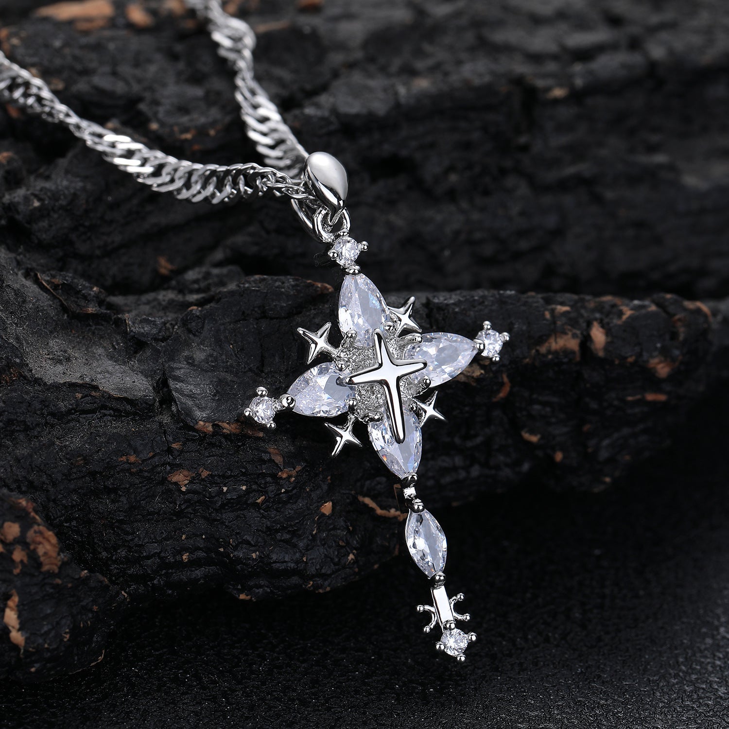 Men's Hip-Hop Gold Cross Necklace Featuring Copper Pendant Material With Rhinestone Inlay
