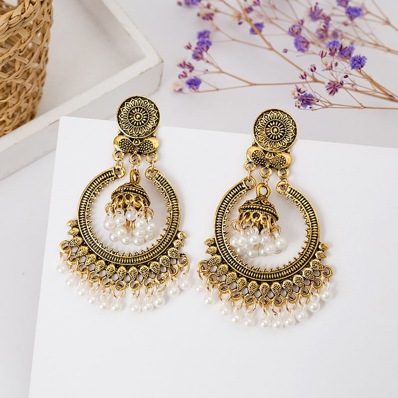 Bohemian Gold Tassel Bell Earrings For Women In Alloy