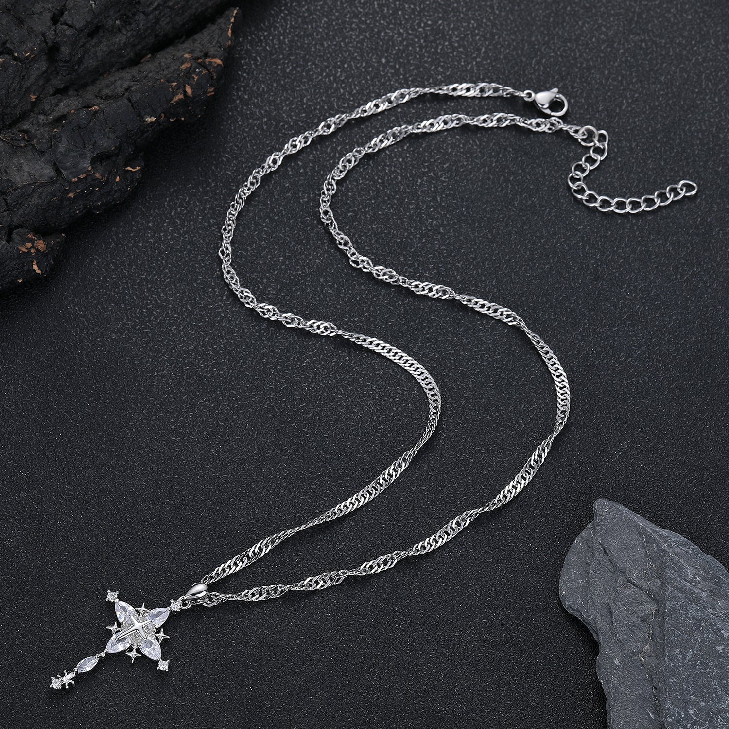 Men's Hip-Hop Gold Cross Necklace Featuring Copper Pendant Material With Rhinestone Inlay