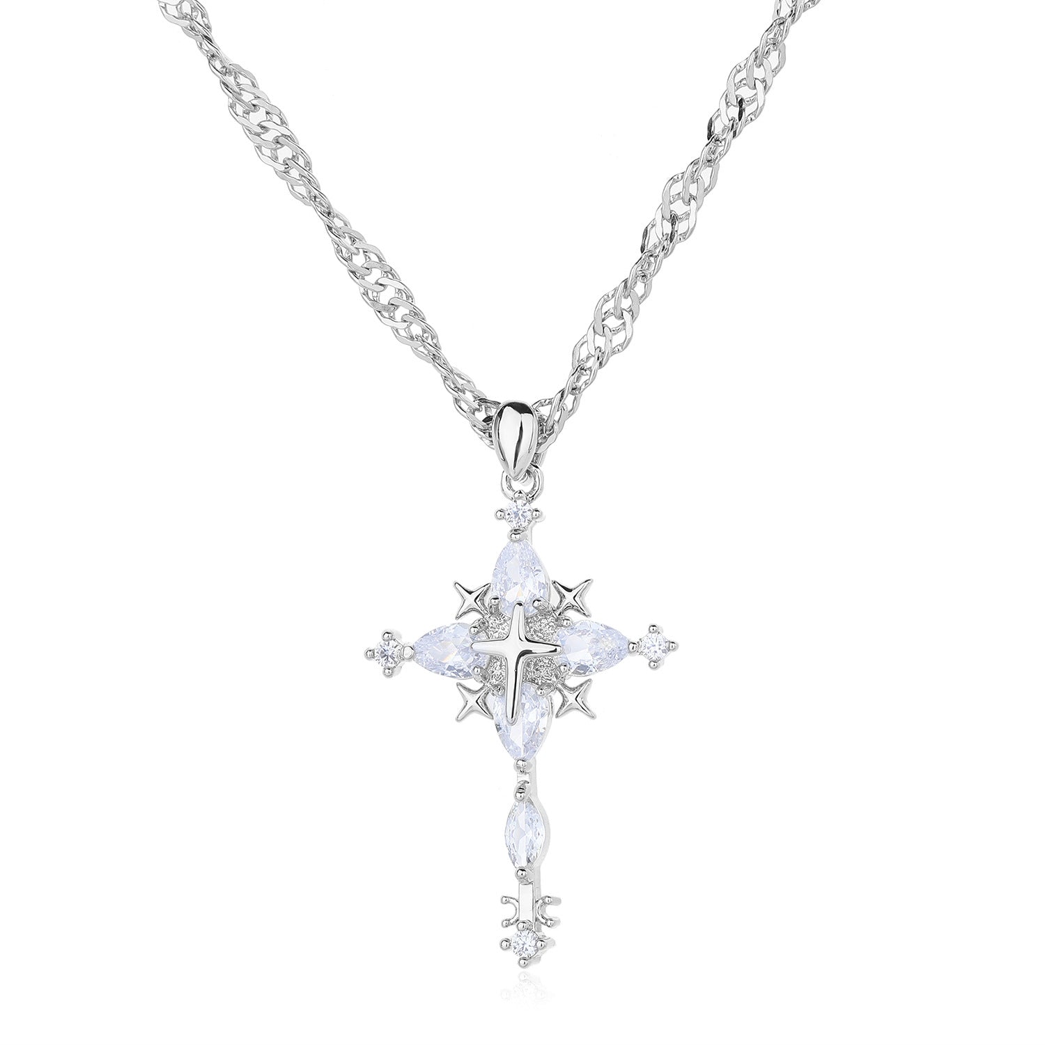 Men's Hip-Hop Gold Cross Necklace Featuring Copper Pendant Material With Rhinestone Inlay