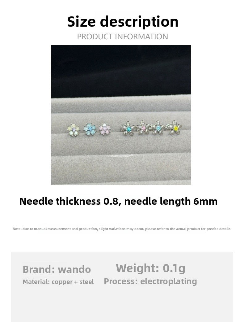 Cute Flowers Stud Earrings For Women With Titanium Steel Posts And Zircon Inlay In Copper