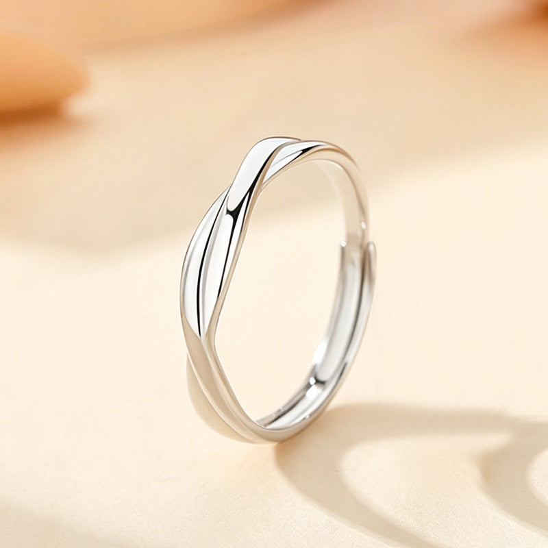 Irregular 925 Sterling Silver Couple Rings With Electroplated Finish, 1 Pair For Valentine's Day