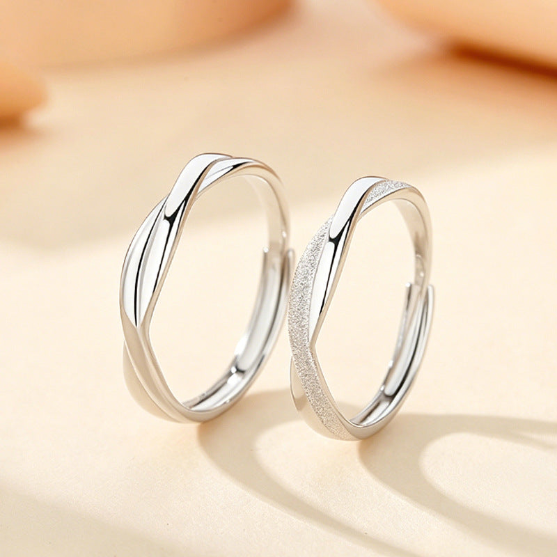 Irregular 925 Sterling Silver Couple Rings With Electroplated Finish, 1 Pair For Valentine's Day