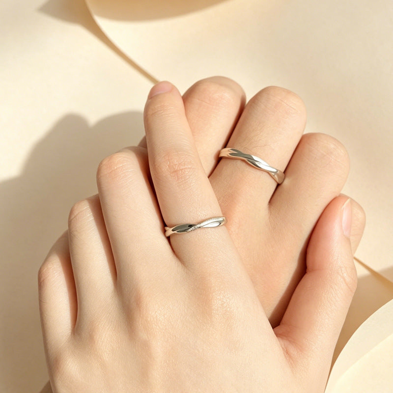 Irregular 925 Sterling Silver Couple Rings With Electroplated Finish, 1 Pair For Valentine's Day