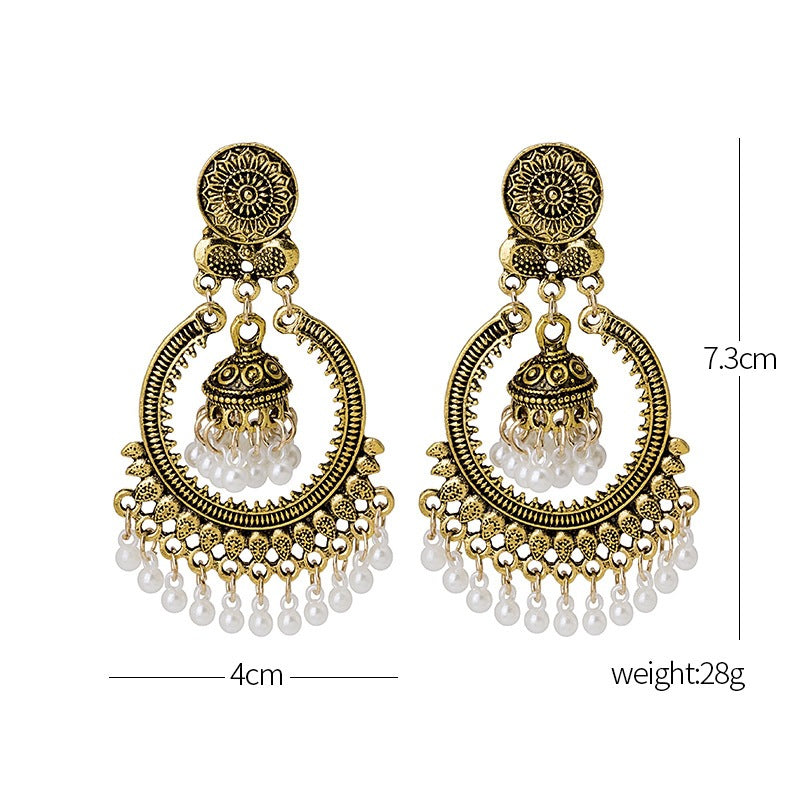 Bohemian Gold Tassel Bell Earrings For Women In Alloy