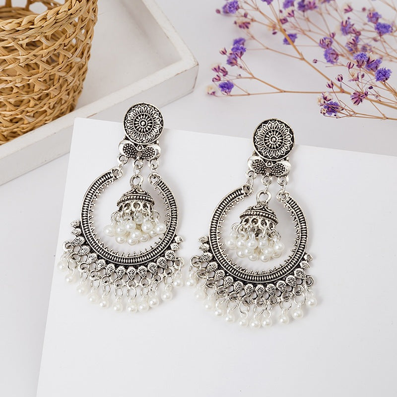 Bohemian Gold Tassel Bell Earrings For Women In Alloy