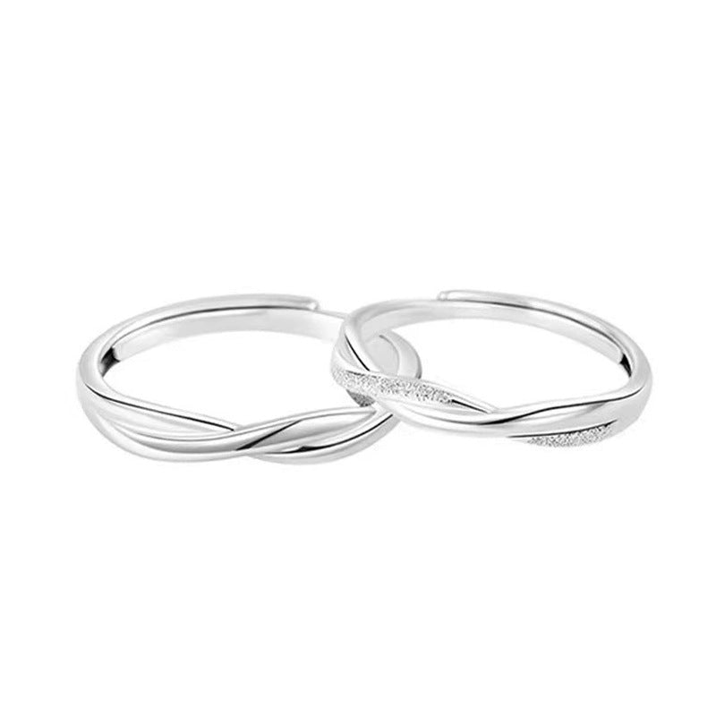 Irregular 925 Sterling Silver Couple Rings With Electroplated Finish, 1 Pair For Valentine's Day