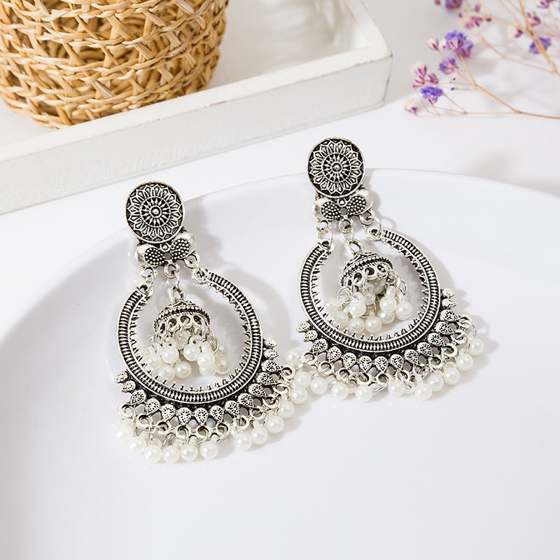 Bohemian Gold Tassel Bell Earrings For Women In Alloy