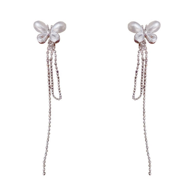 Butterfly Tassel Drop Earrings For Women In New Style, Copper Ear Studs With Real Gold Plated Finish