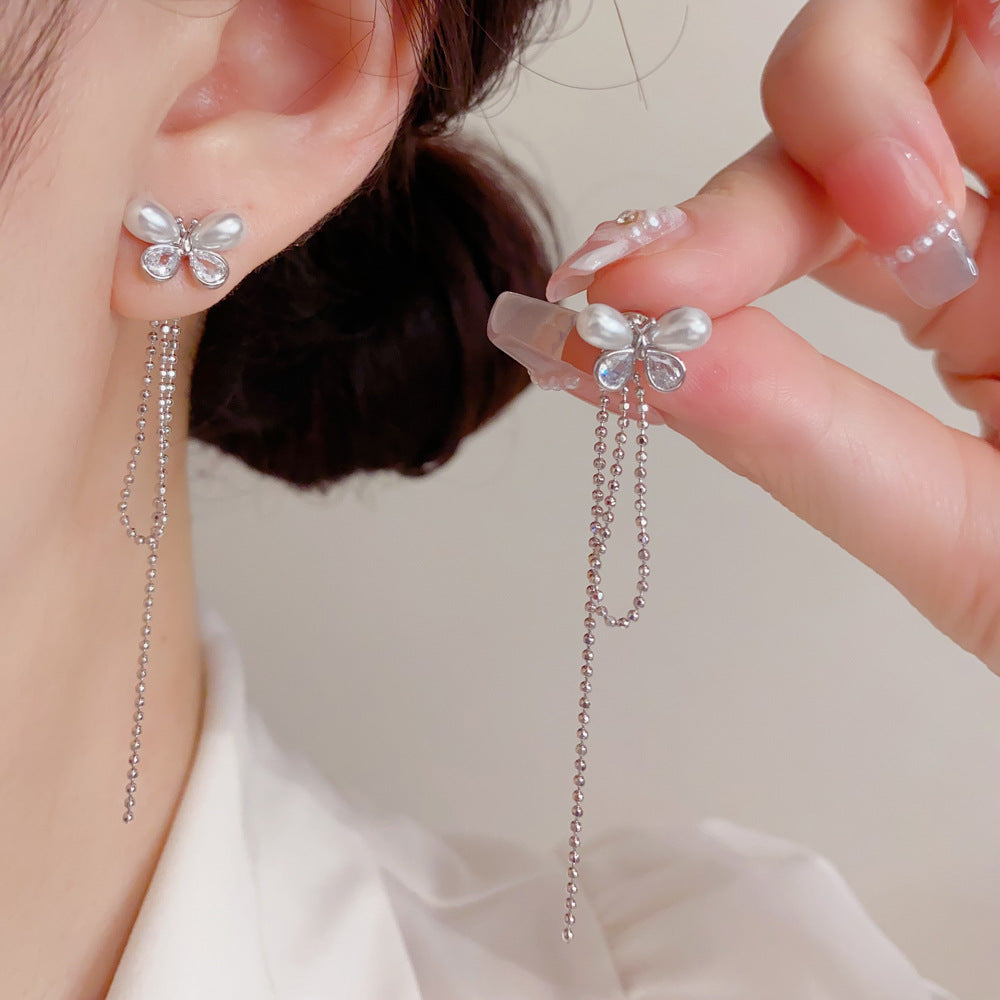 Butterfly Tassel Drop Earrings For Women In New Style, Copper Ear Studs With Real Gold Plated Finish