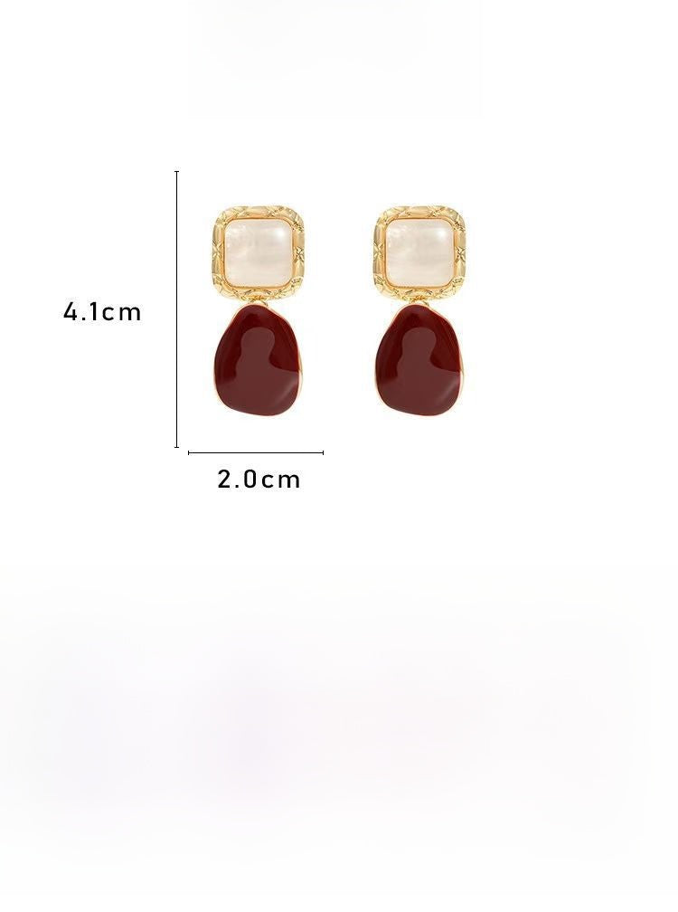 Asymmetrical Wine Red Earrings For Women Featuring 925 Sterling Silver Ear Pins In Retro Style Alloy Design