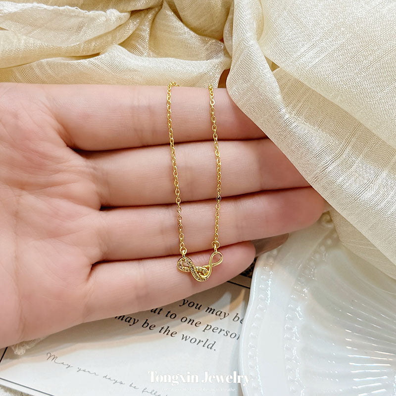 Infinity Necklace For Women Featuring Copper Pendant With Zircon Inlay On A Cable Chain