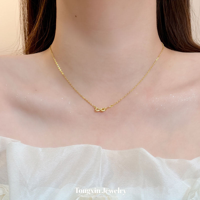 Infinity Necklace For Women Featuring Copper Pendant With Zircon Inlay On A Cable Chain