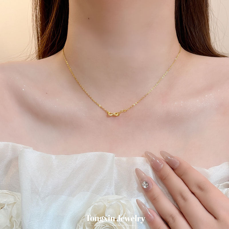 Infinity Necklace For Women Featuring Copper Pendant With Zircon Inlay On A Cable Chain