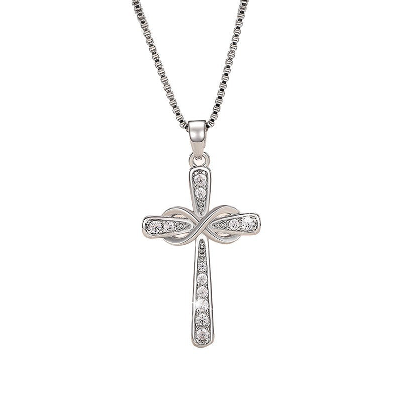 Geometric Silver Necklace For Women With Copper Pendant And Zircon Inlay On A Box Chain