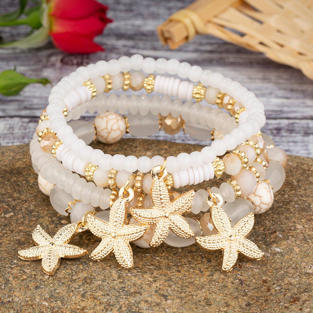 Bohemian Starfish Bracelet For Women In Beige Alloy With Electroplated Finish And Artificial Crystal Inlay