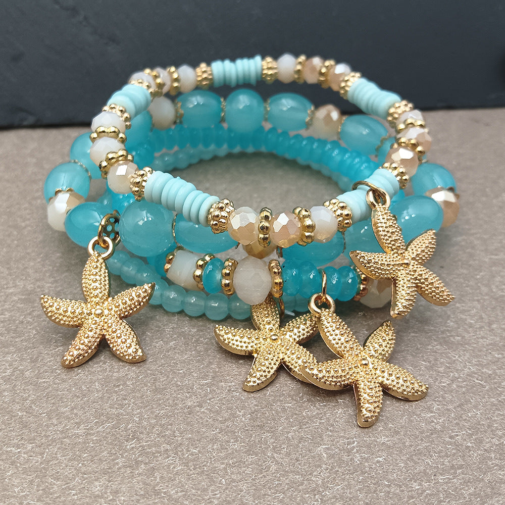 Bohemian Starfish Bracelet For Women In Beige Alloy With Electroplated Finish And Artificial Crystal Inlay