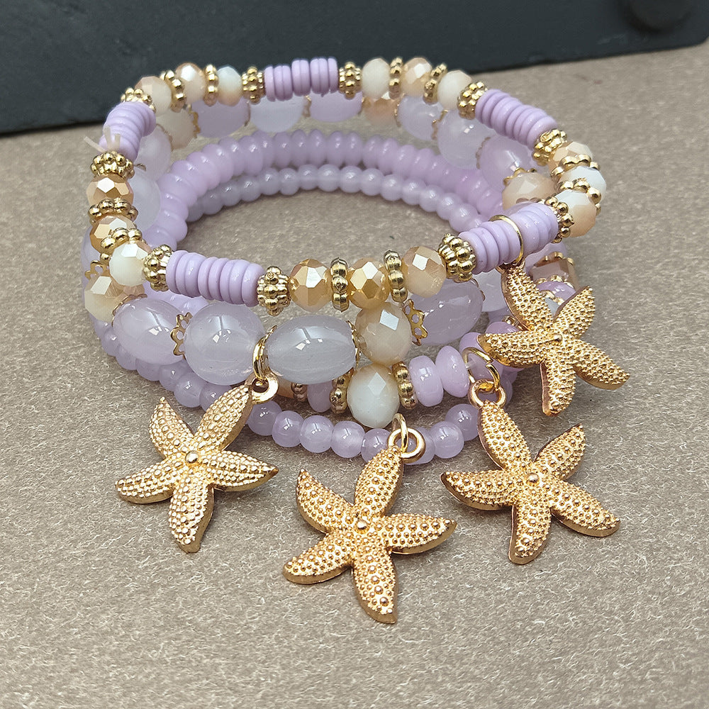 Bohemian Starfish Bracelet For Women In Beige Alloy With Electroplated Finish And Artificial Crystal Inlay