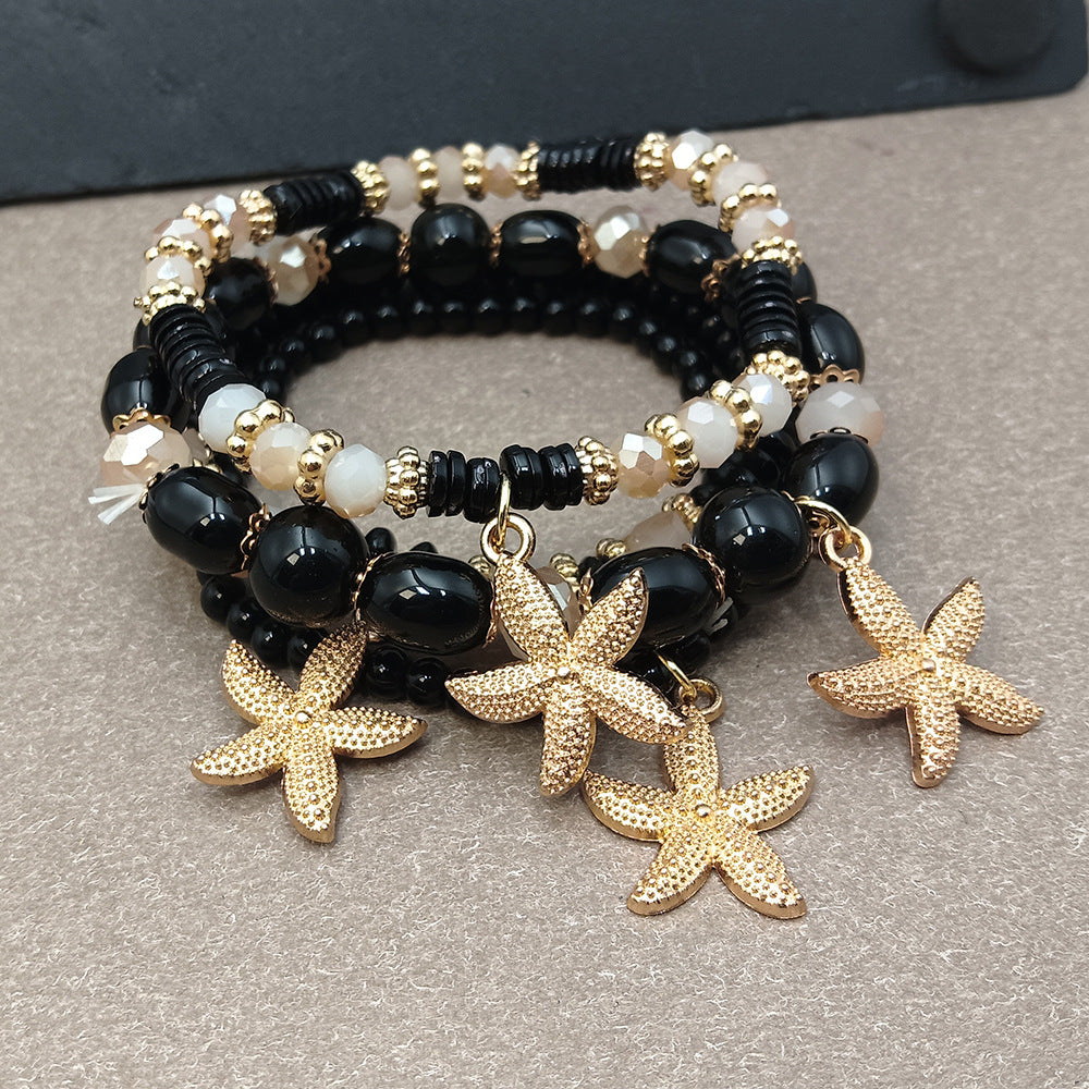 Bohemian Starfish Bracelet For Women In Beige Alloy With Electroplated Finish And Artificial Crystal Inlay