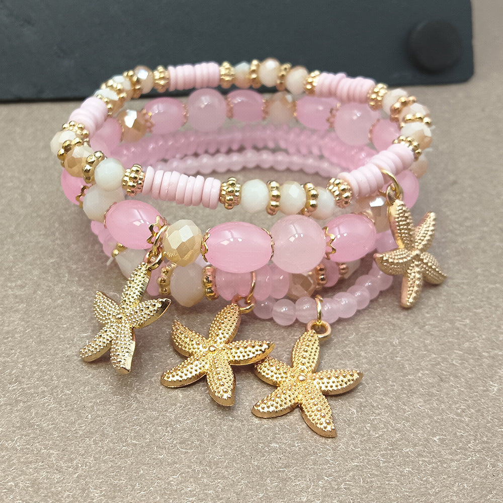 Bohemian Starfish Bracelet For Women In Beige Alloy With Electroplated Finish And Artificial Crystal Inlay