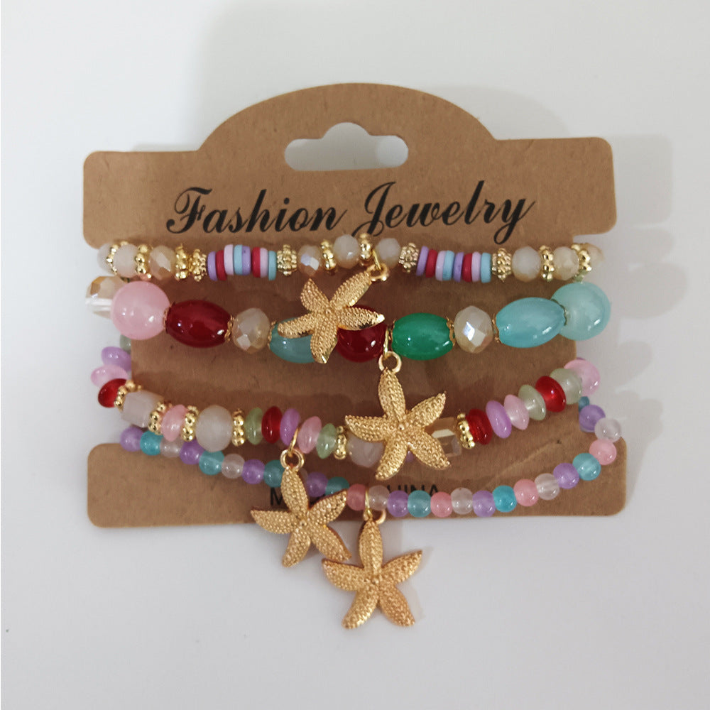 Bohemian Starfish Bracelet For Women In Beige Alloy With Electroplated Finish And Artificial Crystal Inlay
