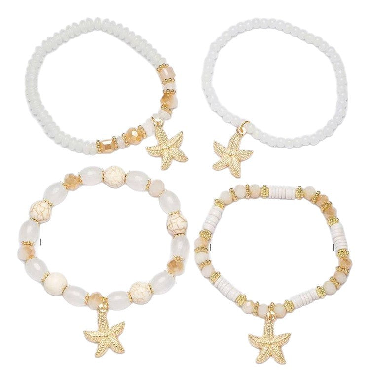 Bohemian Starfish Bracelet For Women In Beige Alloy With Electroplated Finish And Artificial Crystal Inlay