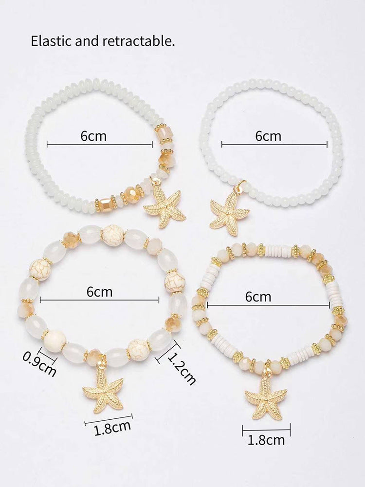Bohemian Starfish Bracelet For Women In Beige Alloy With Electroplated Finish And Artificial Crystal Inlay
