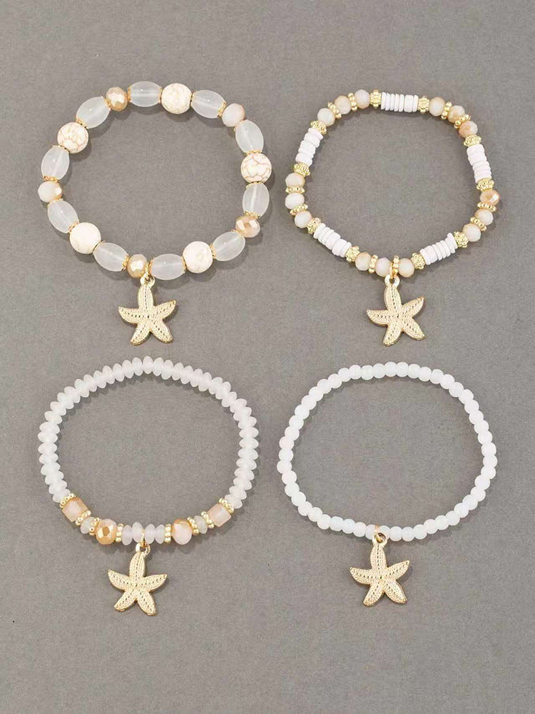 Bohemian Starfish Bracelet For Women In Beige Alloy With Electroplated Finish And Artificial Crystal Inlay