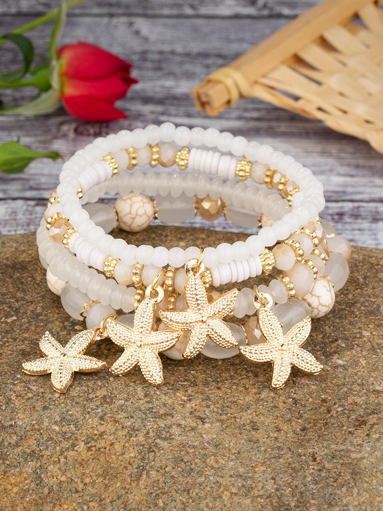 Bohemian Starfish Bracelet For Women In Beige Alloy With Electroplated Finish And Artificial Crystal Inlay