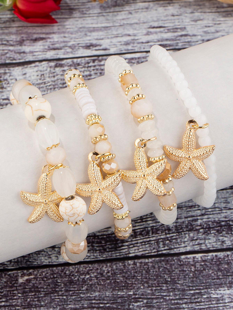 Bohemian Starfish Bracelet For Women In Beige Alloy With Electroplated Finish And Artificial Crystal Inlay