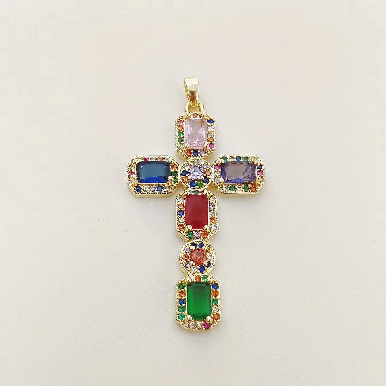 Handmade Copper Cross Pendant With Real Gold Plated Finish And Zircon Inlay