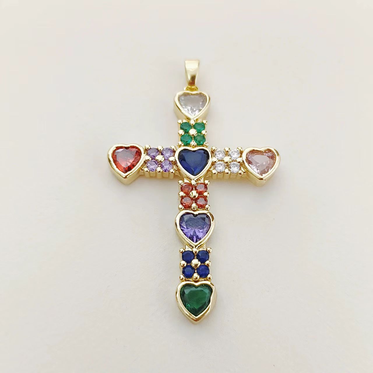 Handmade Copper Cross Pendant With Real Gold Plated Finish And Zircon Inlay