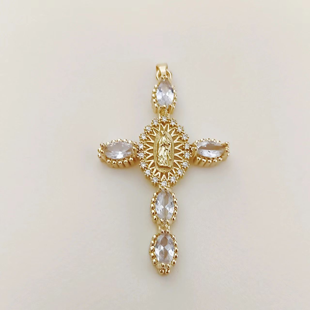 Handmade Copper Cross Pendant With Real Gold Plated Finish And Zircon Inlay