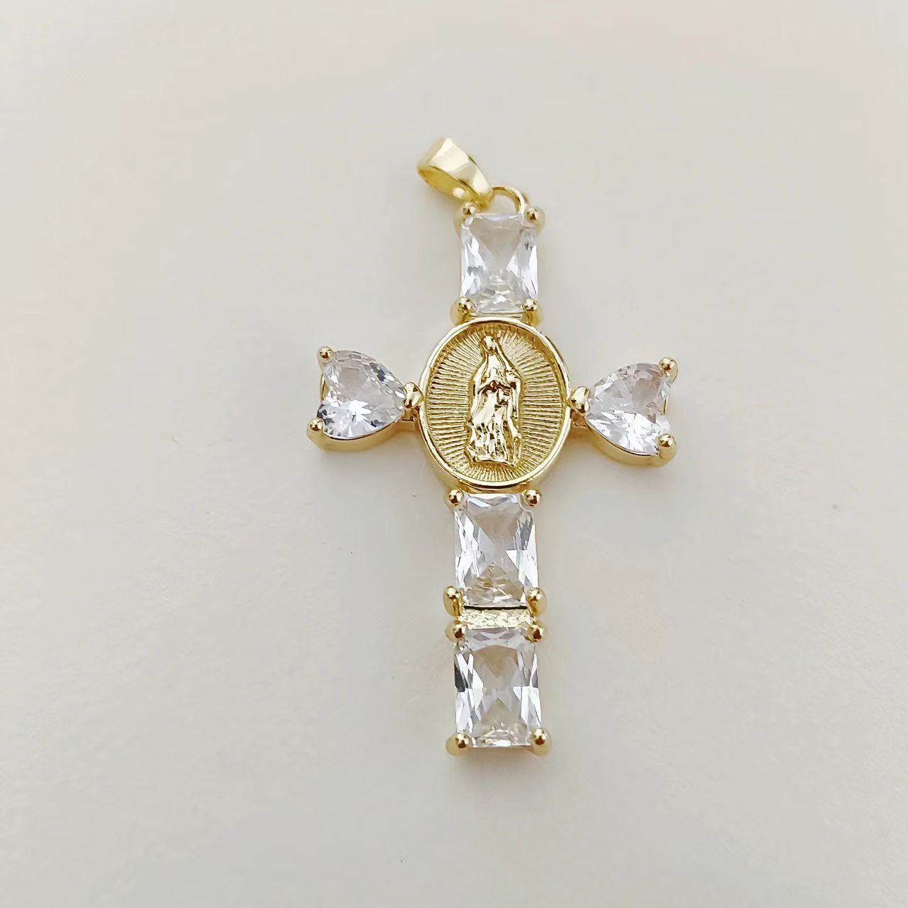 Handmade Copper Cross Pendant With Real Gold Plated Finish And Zircon Inlay