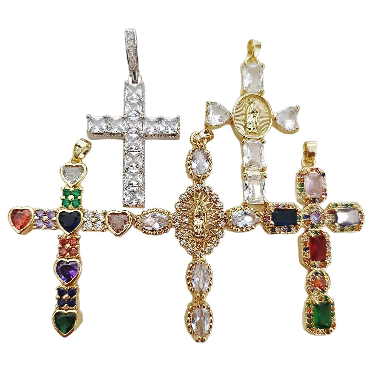 Handmade Copper Cross Pendant With Real Gold Plated Finish And Zircon Inlay