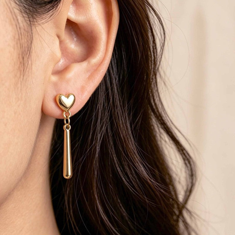 Heart Shape Earrings For Women In Gold Alloy With Electroplated Finish And 304 Stainless Steel Ear Pins