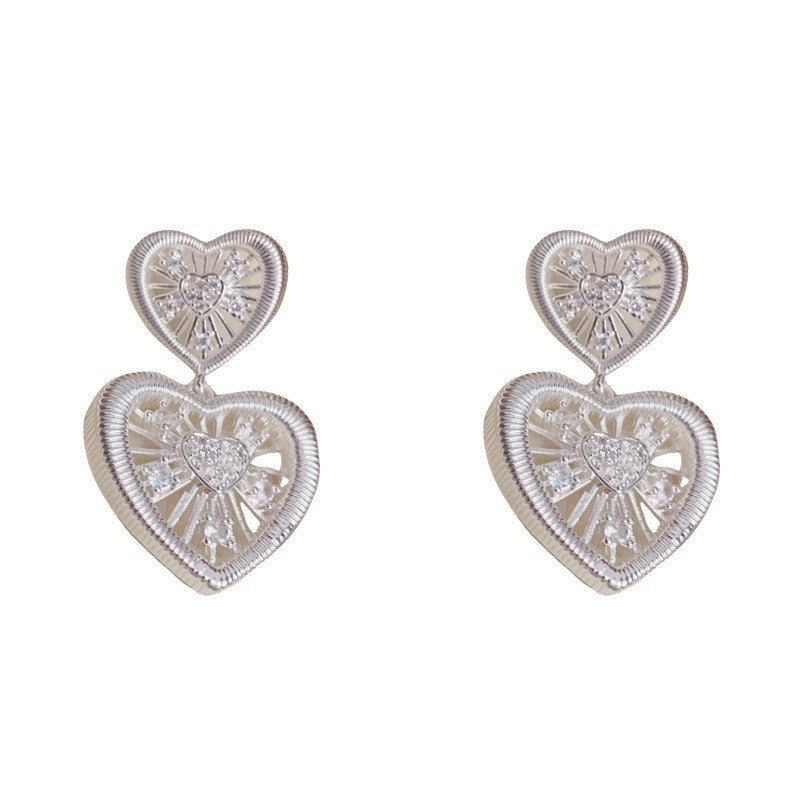 Heart Shape Drop Earrings For Women In Simple Style, Copper Ear Pins With Real Gold Plated And Zircon Inlay