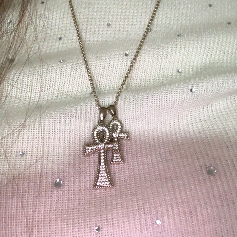 Electroplated Copper Cross Pendant Necklace For Women With Zircon Inlay On Cable Chain