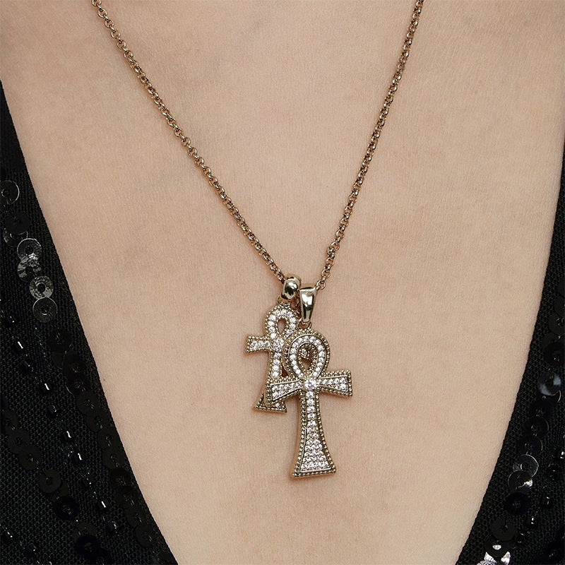 Electroplated Copper Cross Pendant Necklace For Women With Zircon Inlay On Cable Chain