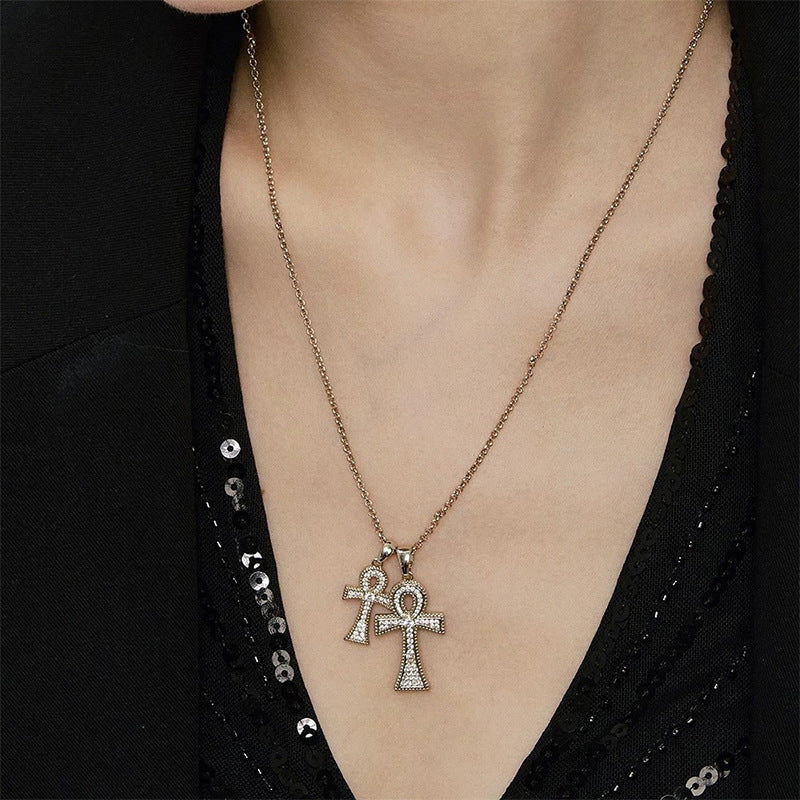 Electroplated Copper Cross Pendant Necklace For Women With Zircon Inlay On Cable Chain