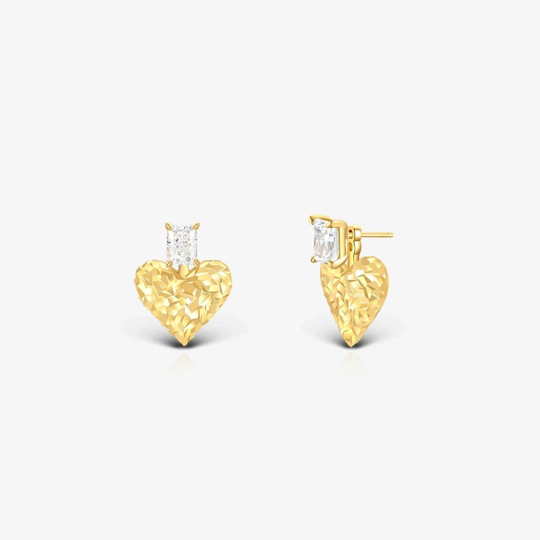 Heart Shape Earrings For Women, 1 Pair Copper Earrings Featuring Silver Plated Gold Finish