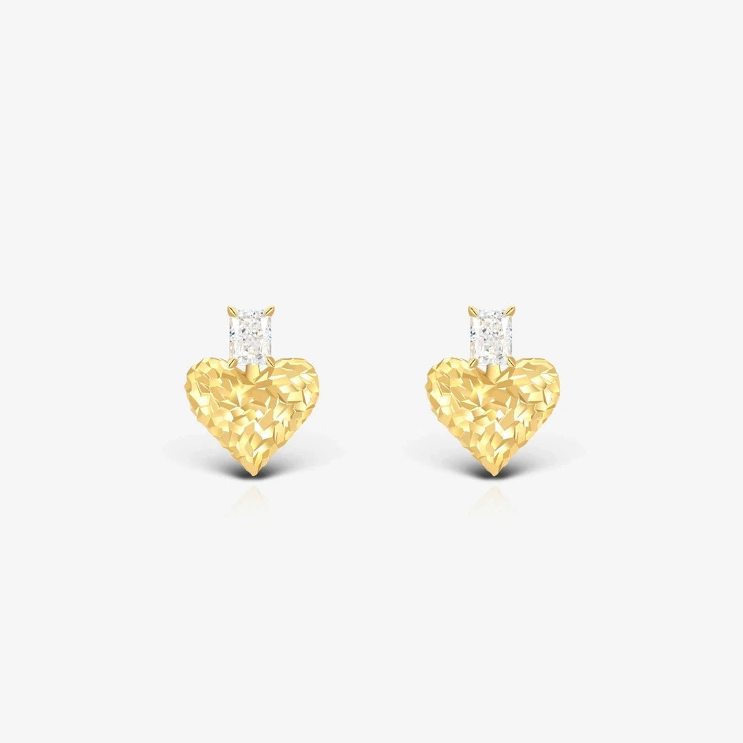 Heart Shape Earrings For Women, 1 Pair Copper Earrings Featuring Silver Plated Gold Finish