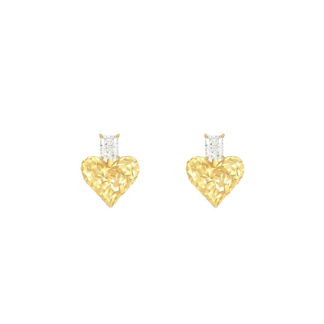 Heart Shape Earrings For Women, 1 Pair Copper Earrings Featuring Silver Plated Gold Finish