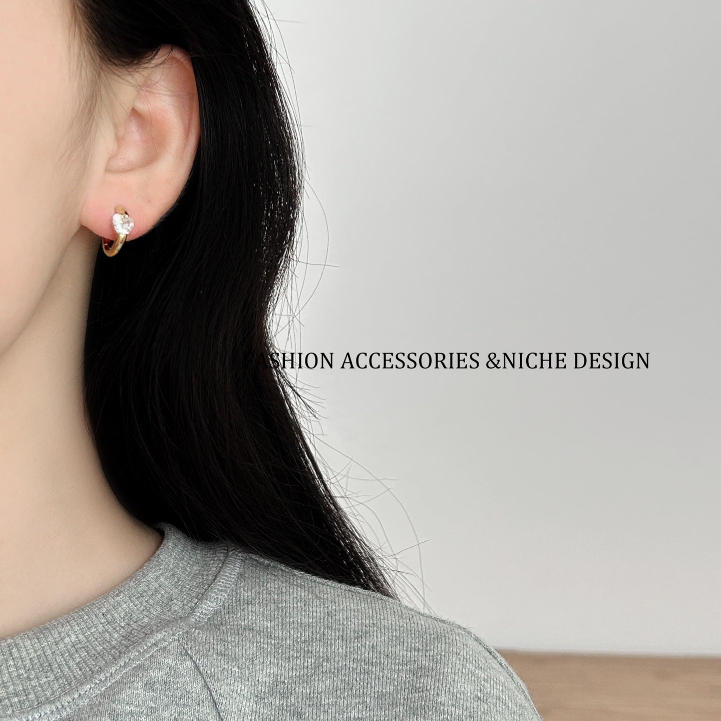 Heart Shape Stud Earrings For Women In Copper With Electroplated Gold Plating And Zircon Inlay