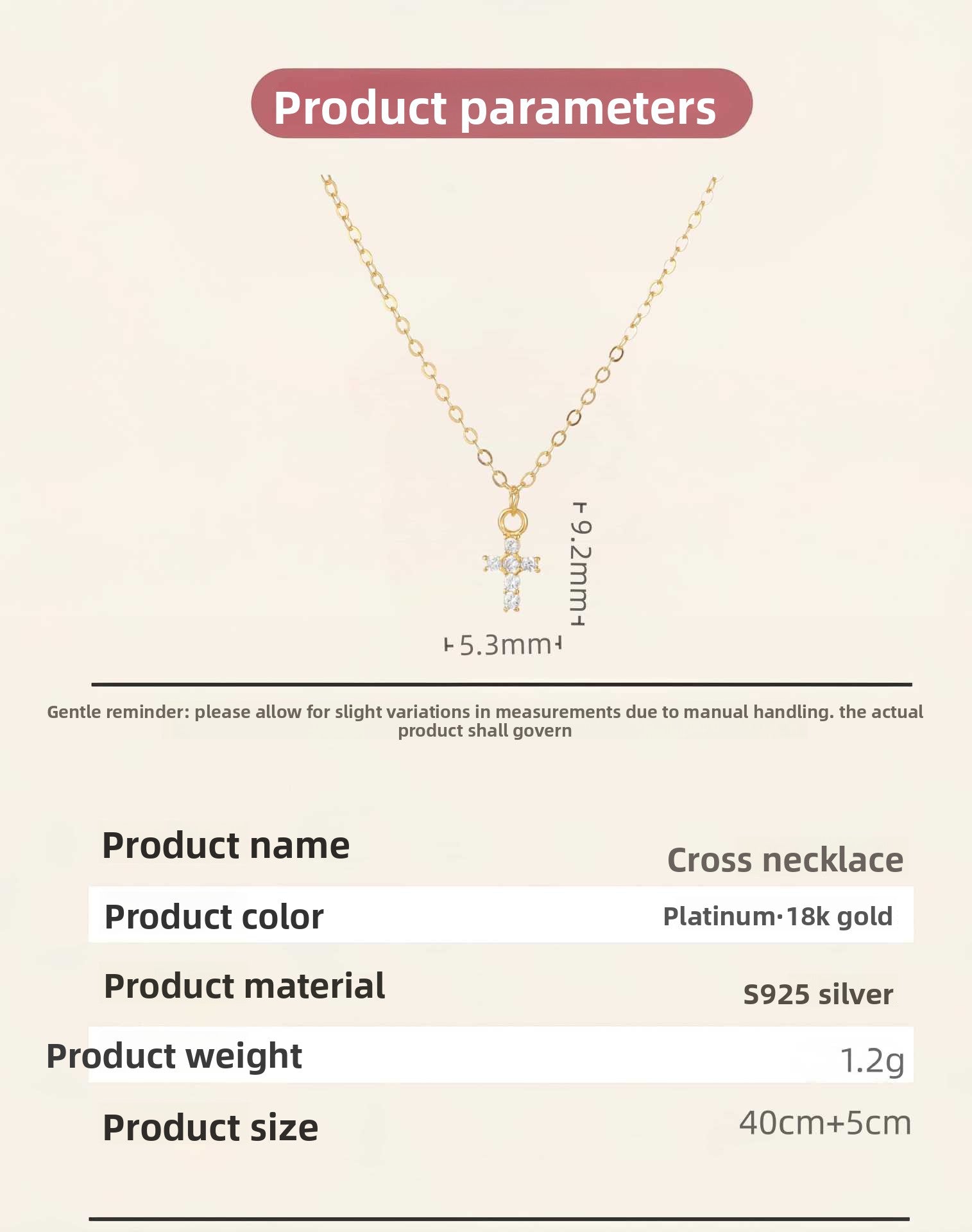 Cross Necklace For Women In 925 Sterling Silver With 18K Real Gold Plated Finish And Zircon Inlay, Featuring Cable Chain