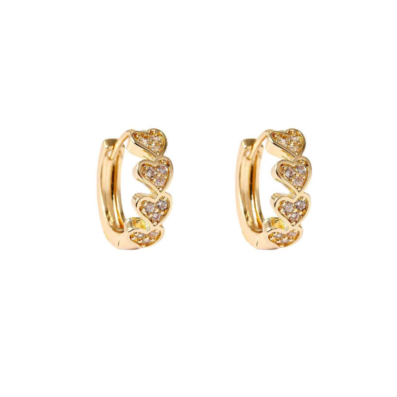 Heart Shape Earrings For Women In Gold Copper With Rhinestones, Featuring New Style Design