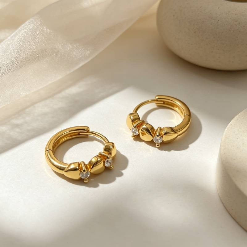 Heart Shape Earrings For Unisex Featuring Gold Copper Ear Pins With Zircon Inlay