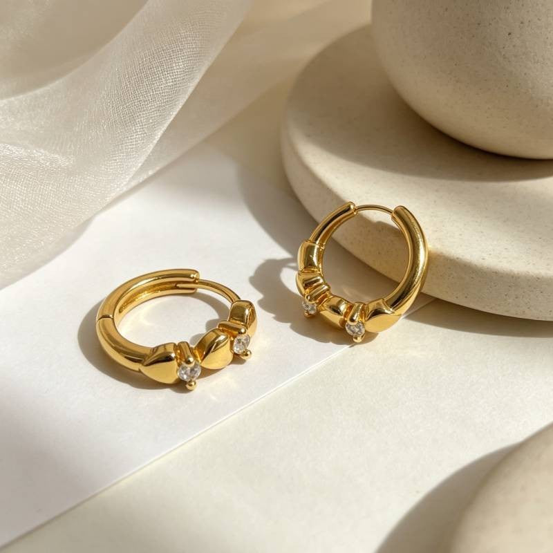 Heart Shape Earrings For Unisex Featuring Gold Copper Ear Pins With Zircon Inlay