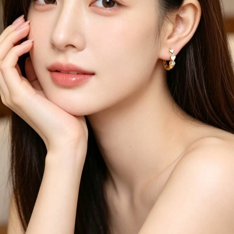 Heart Shape Earrings For Unisex Featuring Gold Copper Ear Pins With Zircon Inlay