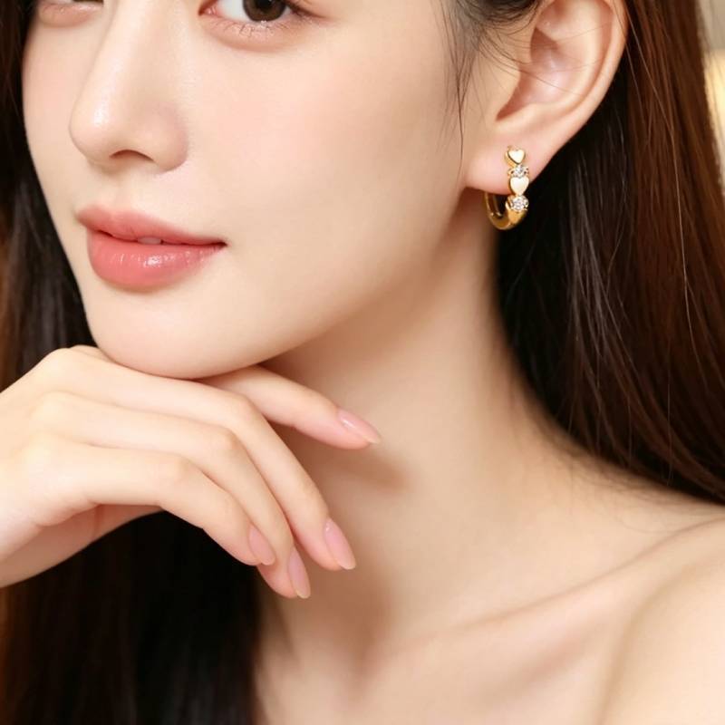 Heart Shape Earrings For Unisex Featuring Gold Copper Ear Pins With Zircon Inlay